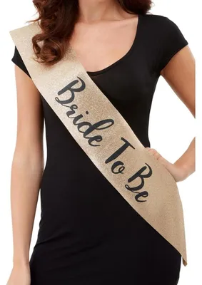 Image de Smiffys - Écharpe à paillettes pour femme « Deluxe Bride To Be » SM217 (taille unique) (doré/noir)
