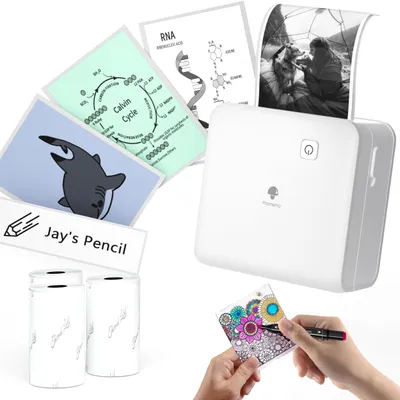 Produktbild von M02Pro Mini Drucker, 300 DPI Sticker Drucker Fotodrucker mit 3 Papierrollen