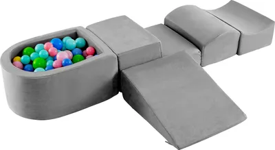 Produktbild von COSTWAY 5 TLG. Schaumstoffbausteine, Riesenbausteine mit Bällebad, Großbausteine zum Toben und Klettern, Kletterblöcke Softbausteine Kinder Grau