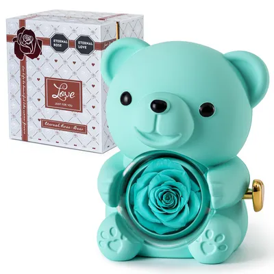 Teddybär mit konservierter Rose, Herz-Geschenkbox, Liebespuzzle