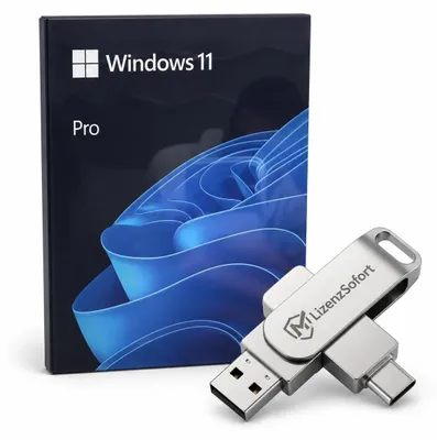 Produktbild von Microsoft Windows 11 Pro 64-Bit FPP Retail Vollversion – USB-Stick + 2in1-USB-Stick (Zugabe), Setup-Sprache Englisch (Deutsch nachrüstbar), 1 PC Dauerlizenz