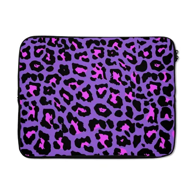 Produktbild von MuchoWow® Laptop Hülle 17 Zoll Laptoptasche Pantherdruck - Lila - Rosa - Neon - Zipper - Schutzabdeckung