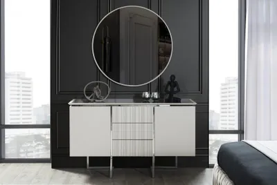 Immagine prodotto di Gruppo Cassettiera con specchio Tavolino da toilette Legno Bianco Moderno