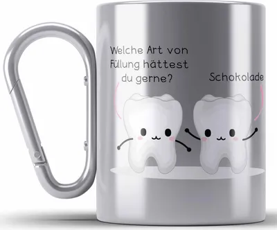 Produktbild von Trendation - Zahnarzt Zahnmedizinische Fachangestellte Edelstahl Tasse Karabiner Geschenk Lustig Praxis Geschenkidee Zahnarzthelferin Zahntechniker Zahnärztin Lustiger Spruch (Silber)
