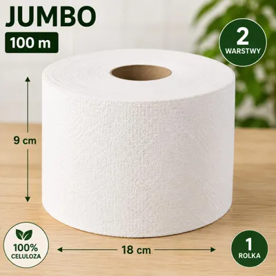 Zdjęcie produktu dla Ręcznik papierowy biały 1 szt. jumbo toaletowy dwuwarstwowy duża rolka (100 metrów)