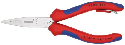 Produktbild von Knipex 13 05 160 T, Spitzzange, 2,5 mm, Chrom-Vanadium-Stahl, Kunststoff, Blau, Rot, 59 mm