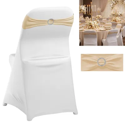 Obrázok produktu pre XMTECH Elastické stužky na stoličky, 14x34 cm, s trblietkami, polyesterové, elastické, vhodné na svadby a dekorácie, 10 kusov, farba: šampanské