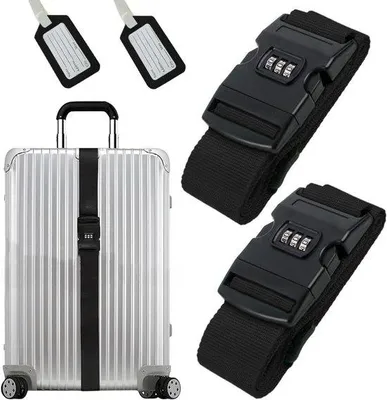 Produktbild von Ultiluxe Gepäckriemen mit Zahlenschloss - 2 Stück - Kofferband mit Namensschild - Sicherheitsband - Reiseutensil - Schwarz - 200 x 5 cm
