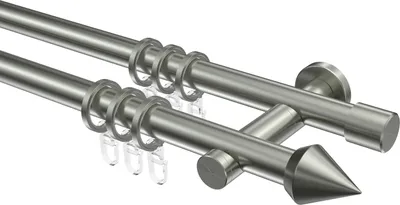 Produktbild von Interdeco Gardinenstange / Vorhangstange Edelstahl, Typ Perfecta Sirius (Doppelkegel), 20 mm Ø 2-läufig, 140 cm