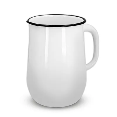 Obrázek produktu pro Kuketo | Smaltovaný džbán na mléko Olkusz - 2,5 l - Bílý s černým okrajem - Odolný a stylový
