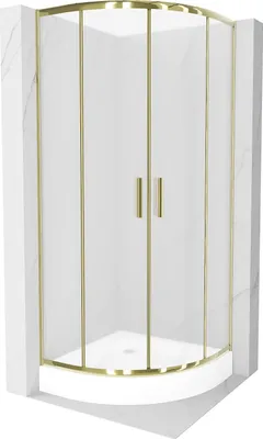 Image de Mexen Rio paroi de douche semi-circulaire 90 x 90 cm, Rhinestone pattern, Gold + receveur de douche Rio, White - 863-090-090-50-30-4710