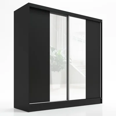 Produktbild von Schwebetürenschrank, 2-türig Schrank mit Spiegel  SOLO 200 (Schwarz)
