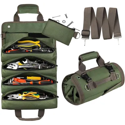 Produktbild von Werkzeug-Rolltasche,600D Oxford-Gewebe,19 Zoll Elektriker-Tasche & Auto-Hängetasche mit abnehmbaren Beuteln & verstellbarem Schultergurt, Wasserabweisend, Grün
