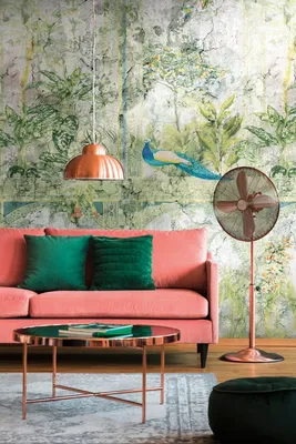 Produktbild von NEWROOM Tapete Grün Vliestapete Dschungel - Wandbild Modern Blau Grau Palmenblätter Pfau Tapete Tropisch Dschungeltapete
