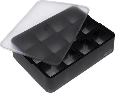 Obrázek produktu pro Silikonová forma na kostky ledu s víkem na 12 kostek o velikosti 4 cm, černá, ve tvaru krychle