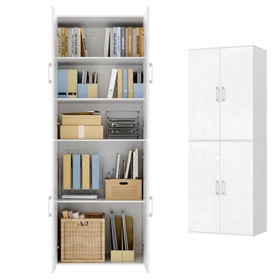 Produktbild von VASAGLE Aktenschrank mit 4 Türen, Kleiderschrank, 5 Ablagen, für Büro, Holzspanplatte, mit Griffen, 60 x 40 x 180 cm, weiß