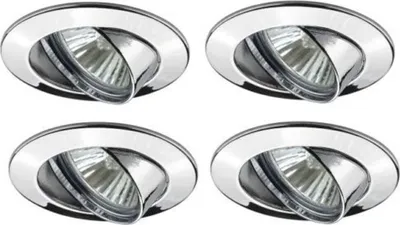 Productafbeelding van 4 x Einbauleuchten Einbaustrahler Set schwenkbar Premium Line Chrom IP23 4 x 50W GU10 230V Halogen