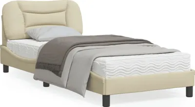 Produktbild von Design Bettgestell mit Kopfteil Creme 90x200 cm Stoff, Klassische Betten 2024 Neu