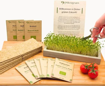 Produktbild von Microgreens Starter-Set - Komplettset mit Keimsaat & Hanfmatten - Für Brokkoli