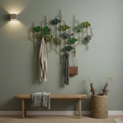 Produktbild von abc HOME | Wandgarderobe Ginkgo | Grün & Gold | Metall | 12 Haken