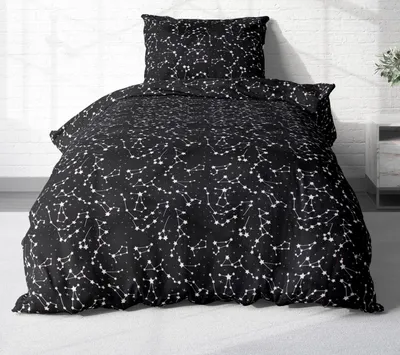 Produktbild von 2-teilige Renforce Bettwäsche 135x200cm und 80x80cm - Sternenhimmel, Sternzeichen in Schwarz und Weiß - 100% Baumwolle, Bettgarnitur (KY-540/1-Renforce)