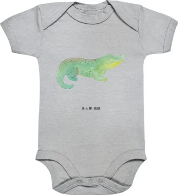 Produktbild von Mr. & Mrs. Panda babykleidung body Krokodil 1. - 3. Monat - Heather Grey - Geschenk, Freundin, Strampler, Baby, Einteiler, Verrückt sein, Babybody, Krokodile, kurzarm