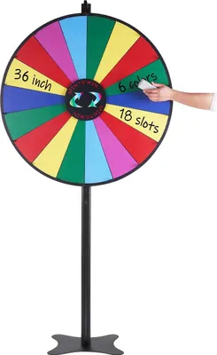 Produktbild von 36 inch Spinning Prize Wheel, 18 Slots Spinning Wheel, Roulette Wheel with a Dry Erase and 2 Markers, Tabletop or Floor Standing Win Fortune Spin Games in Party Pub Trade Show Carnival