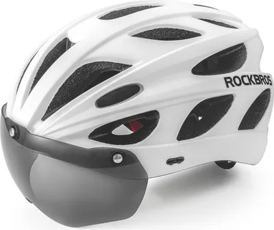 Produktbild von ROCKBROS, Fahrradhelm, Weiß, 58-65CM, abnehmbares Magnetvisier, PC-Schale, EPS-Schaum, Pferdeschwanz-Öffnung, für Brillenträger, 281g