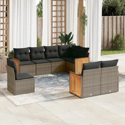 Produktbild von 8-tlg. Garten-Sofagarnitur - mit Kissen Grau Poly Rattan - Gartenmöbelset 3227845