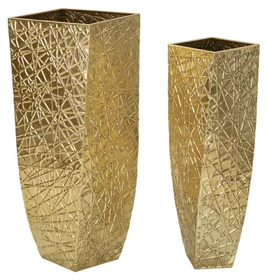 Obrázok produktu pre Mauro Ferretti, set "Vasen Squer", 2 kusy, zlatá farba, rozmery: 34x34x90 cm a 25x25x78 cm