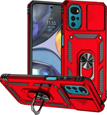 Produktbild von Moto G Play 2024 Hülle mit Schiebe Kamera Schutz und Ringhalter Ständer Schutzhülle für Motorola Moto G Play (2024) Rot