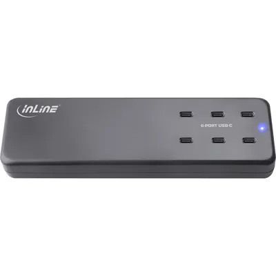 Produktbild von InLine Multiport Netzteil, Ladegerät, 6x USB-C, PD 3.0, GaN, schwarz, Drinnen, AC, 20 V, 1,5 m, Schwarz