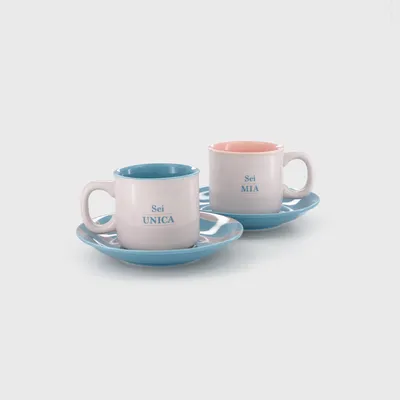 Espressokopjes Set, 2 Keramiktassen mit Untertassen, 20 cl