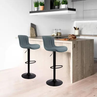 Immagine prodotto di Sgabello regolabile con seduta in ecopelle grigio e base in metallo nero Snas