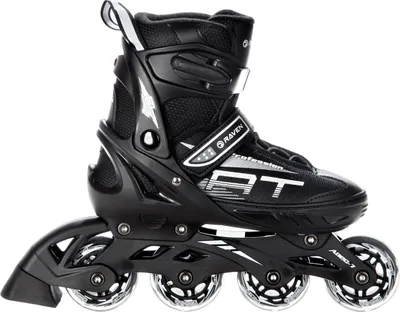 A black inline skate is shown against a white background.