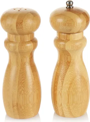 Produktbild von com-four® 2-teiliges Gewürzstreuer-Set - Salzstreuer und Pfeffermühle aus Bambus - Salz- und Pfeffermühle im klassischen Design - Kochzubehör