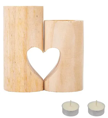 Image de Omgoods - Ensemble de 2 bougeoirs en bois, en forme de cœur, pour la décoration