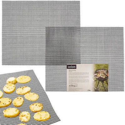 Produktbild von Orion Grillmatte Grillnetz Matte aus Teflon Teflon-Matte Grillunterlage mit Antihaftbeschichtung zum Grillen Backen im Ofen wiederverwendbar feinmaschig 2er Set, 40x33 cm