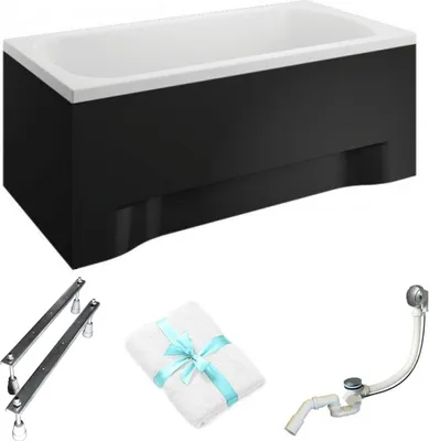 Produktbild von Aqua For You | Polimat Badewanne Classic - 160x70cm - Acryl - Mit Siphon – Schwarz - mit Verkleidung