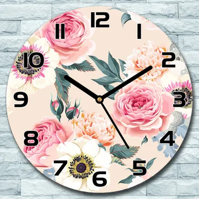 Produktbild von Wanduhr aus Glas Rund fi 30 Blumen Pflanzen Quarz Deko Schlafzimmer Büro