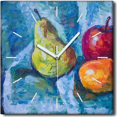 Produktbild von Coloray Uhr auf Leinwand 30x30 cm Wand Uhr Dekoration Wohnzimmer Segeltuch weiße Zeiger -Fruchtkunst Art.