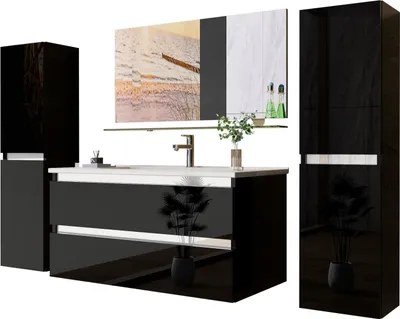 Produktbild von Kairo Badmöbel Set 90 cm Schwarz mit Keramik Waschbecken