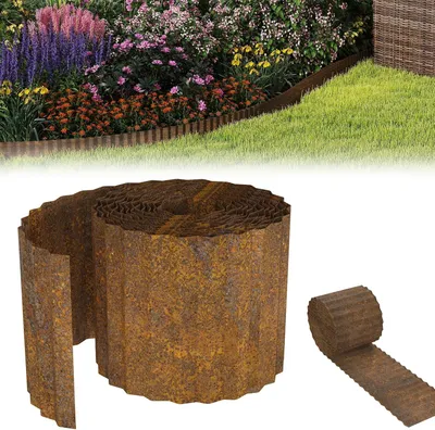 Image de QEENTOE Bordure de jardin en métal, limiteur de pelouse, 5 mètres de long | 15 cm de hauteur. Idéal pour délimiter les pelouses, bordure de jardin flexible pour les amateurs de jardinage et d'aménagement paysager