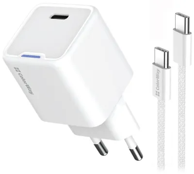 Productafbeelding van COLORWAY: 1x USB-C netadapter / GaN / PD / PPS / 30W / Inclusief 100cm kabel / Wit