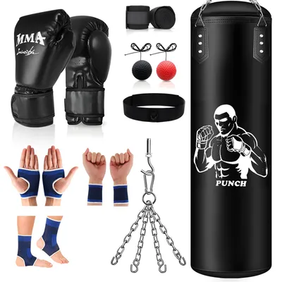 Produktbild von 120 cm Boxsack - Hängender Sandsack für Boxen und Kickboxen - Schwerer Trainingssack für Erwachsene - Leer befüllbar - Für Heim & Studio - Schwarz
