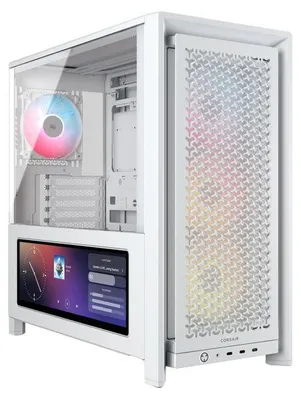 Zdjęcie produktu dla Obudowa komputerowa CORSAIR 4000D LCD RS ARGB, biała, obudowa typu Mid-Tower premium, ekran dotykowy LCD 14,5 cala, 4 wentylatory ARGB RS120 mm PWM
