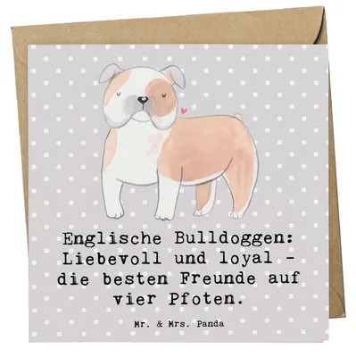 Produktbild von Mr. & Mrs. Panda Grußkarte Englische Bulldogge Freunde - Grau Pastell - Geschenk, Hunderassen Vielfalt, Beschreibung, Klappkarte, treue Begleiter, bedingungslose Liebe