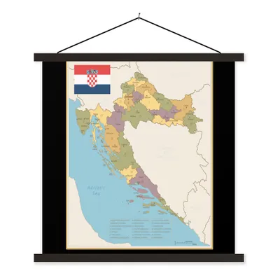 Produktbild von MuchoWow® Textilposter Alte Karte von Kroatien 90x90 cm mit schwarzem Rahmen - Magnetisches