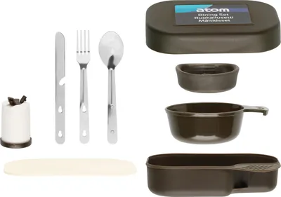 Produktbild von 9-teiliges kompaktes Camping-Set mit Schüssel, Becher, Besteck & Schneidebrett