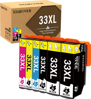 Produktbild von 6pk kompatible Tintenpatrone ersetzt für Epson 33XL XP-7100 XP-540 XP-530 XP-640 XP-630 XP-830 XP-645 Photo Schwarz Schwarz Cyan Magenta Gelb